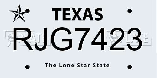 RJG7423 Texas License Plate
