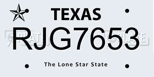 RJG7653 Texas License Plate