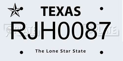 RJH0087 Texas License Plate