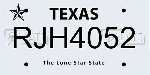 RJH4052 Texas License Plate