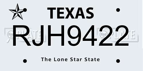 RJH9422 Texas License Plate