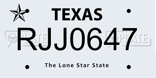 RJJ0647 Texas License Plate