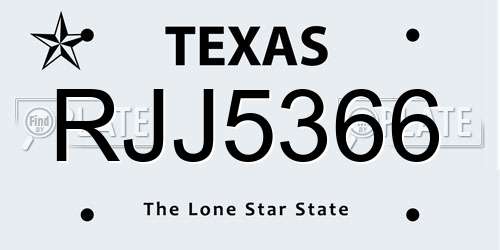 RJJ5366 Texas License Plate