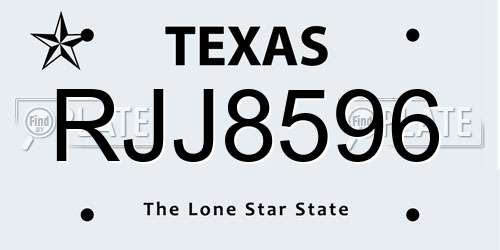RJJ8596 Texas License Plate
