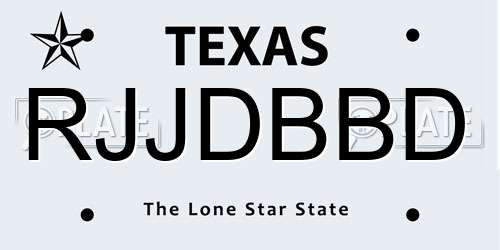 RJJDBBD Texas License Plate