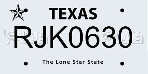 RJK0630 Texas License Plate