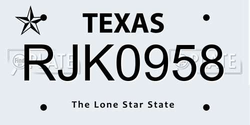 RJK0958 Texas License Plate