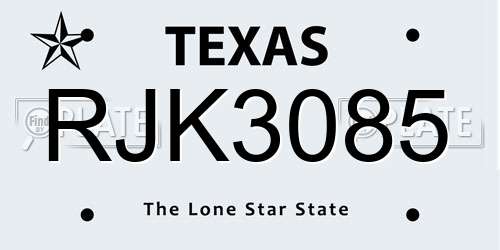 RJK3085 Texas License Plate