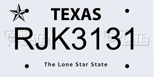 RJK3131 Texas License Plate