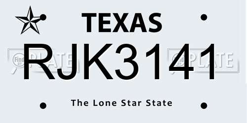 RJK3141 Texas License Plate