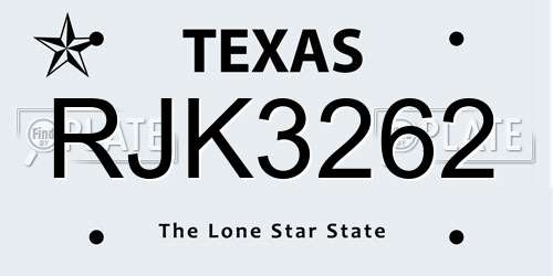 RJK3262 Texas License Plate