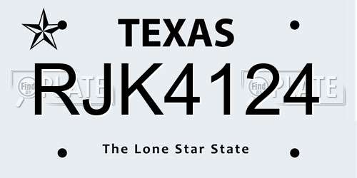 RJK4124 Texas License Plate