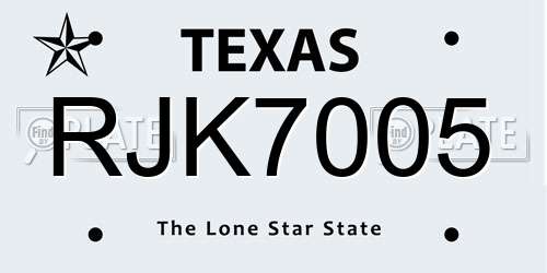 RJK7005 Texas License Plate
