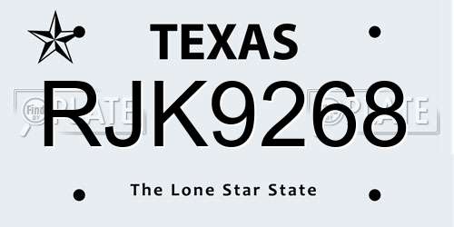 RJK9268 Texas License Plate