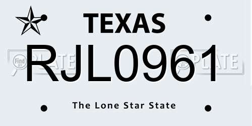 RJL0961 Texas License Plate