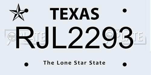 RJL2293 Texas License Plate