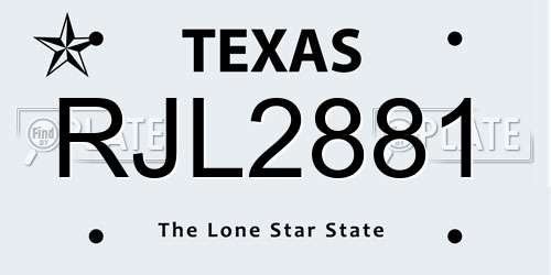 RJL2881 Texas License Plate