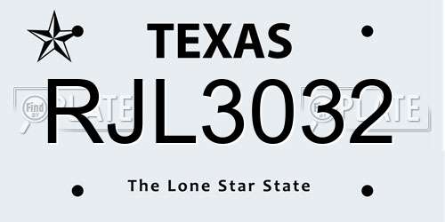 RJL3032 Texas License Plate
