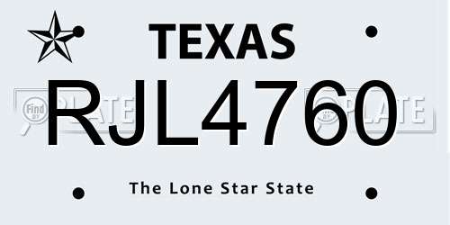 RJL4760 Texas License Plate