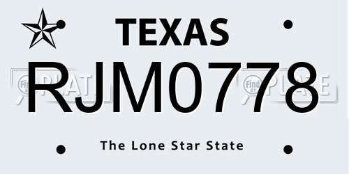 RJM0778 Texas License Plate