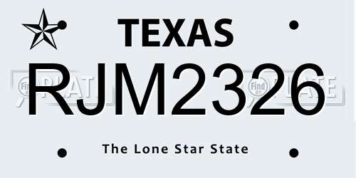 RJM2326 Texas License Plate