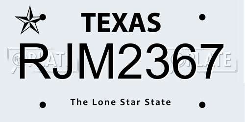 RJM2367 Texas License Plate