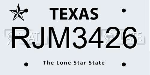 RJM3426 Texas License Plate