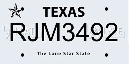 RJM3492 Texas License Plate