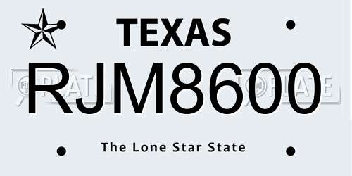 RJM8600 Texas License Plate