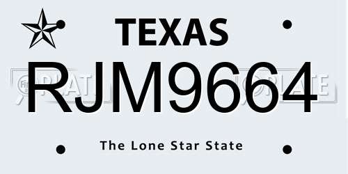 RJM9664 Texas License Plate