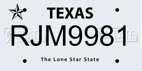 RJM9981 Texas License Plate