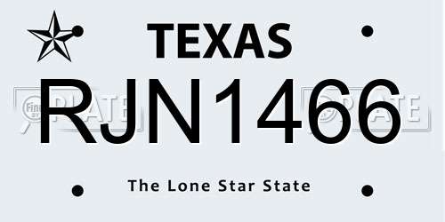 RJN1466 Texas License Plate