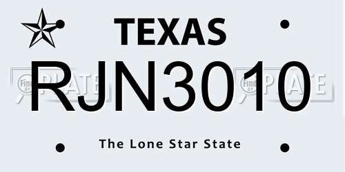 RJN3010 Texas License Plate