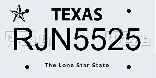 RJN5525 Texas License Plate