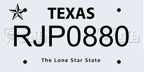 RJP0880 Texas License Plate