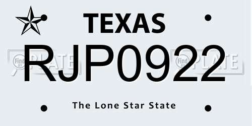 RJP0922 Texas License Plate
