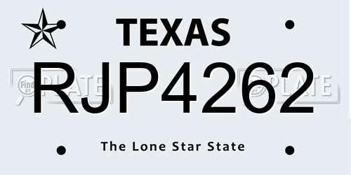 RJP4262 Texas License Plate