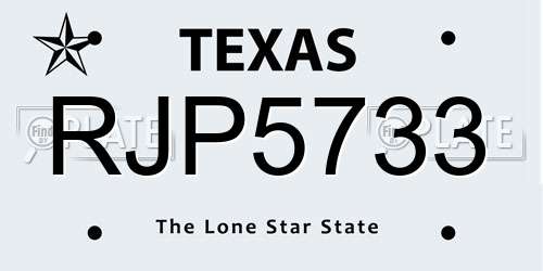 RJP5733 Texas License Plate