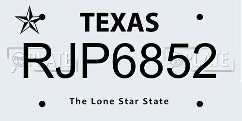 RJP6852 Texas License Plate