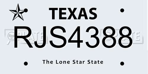 RJS4388 Texas License Plate