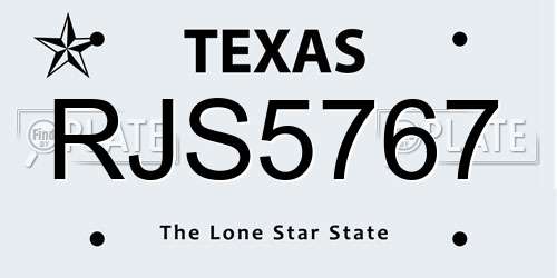 RJS5767 Texas License Plate