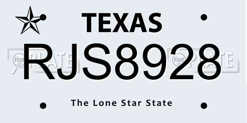 RJS8928 Texas License Plate