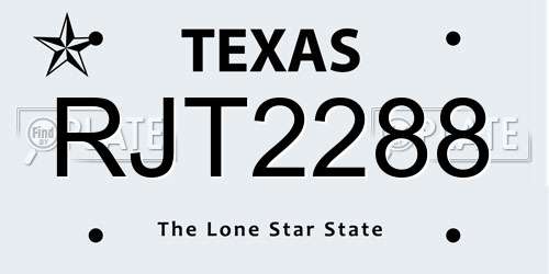 RJT2288 Texas License Plate