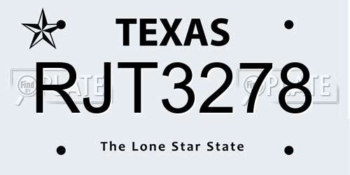 RJT3278 Texas License Plate
