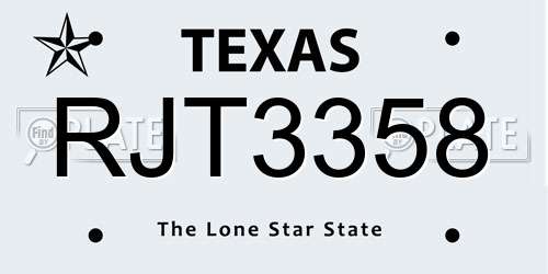 RJT3358 Texas License Plate
