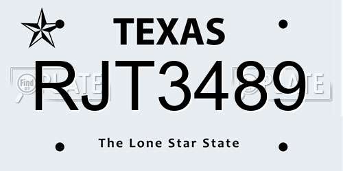 RJT3489 Texas License Plate
