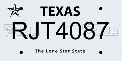 RJT4087 Texas License Plate