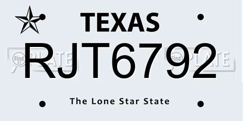 RJT6792 Texas License Plate