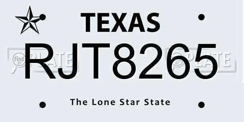 RJT8265 Texas License Plate