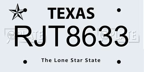RJT8633 Texas License Plate